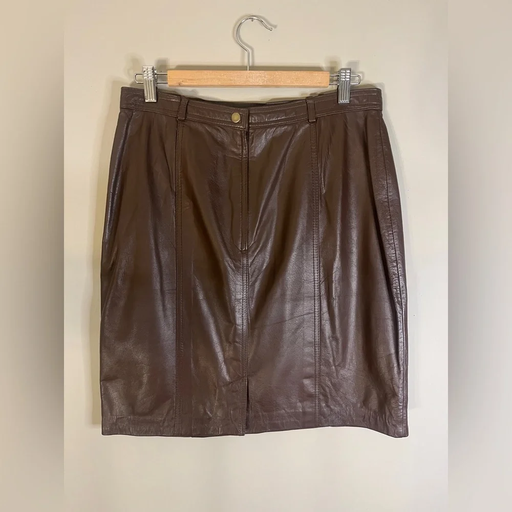 Vtg Together Brown Leather Pencil Skirt - Picture 2 of 4